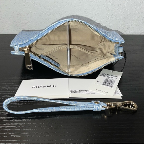 Brahmin Daisy HEAVENLY BLUE MELBOURNE Leather Wristlet Clutch NWT